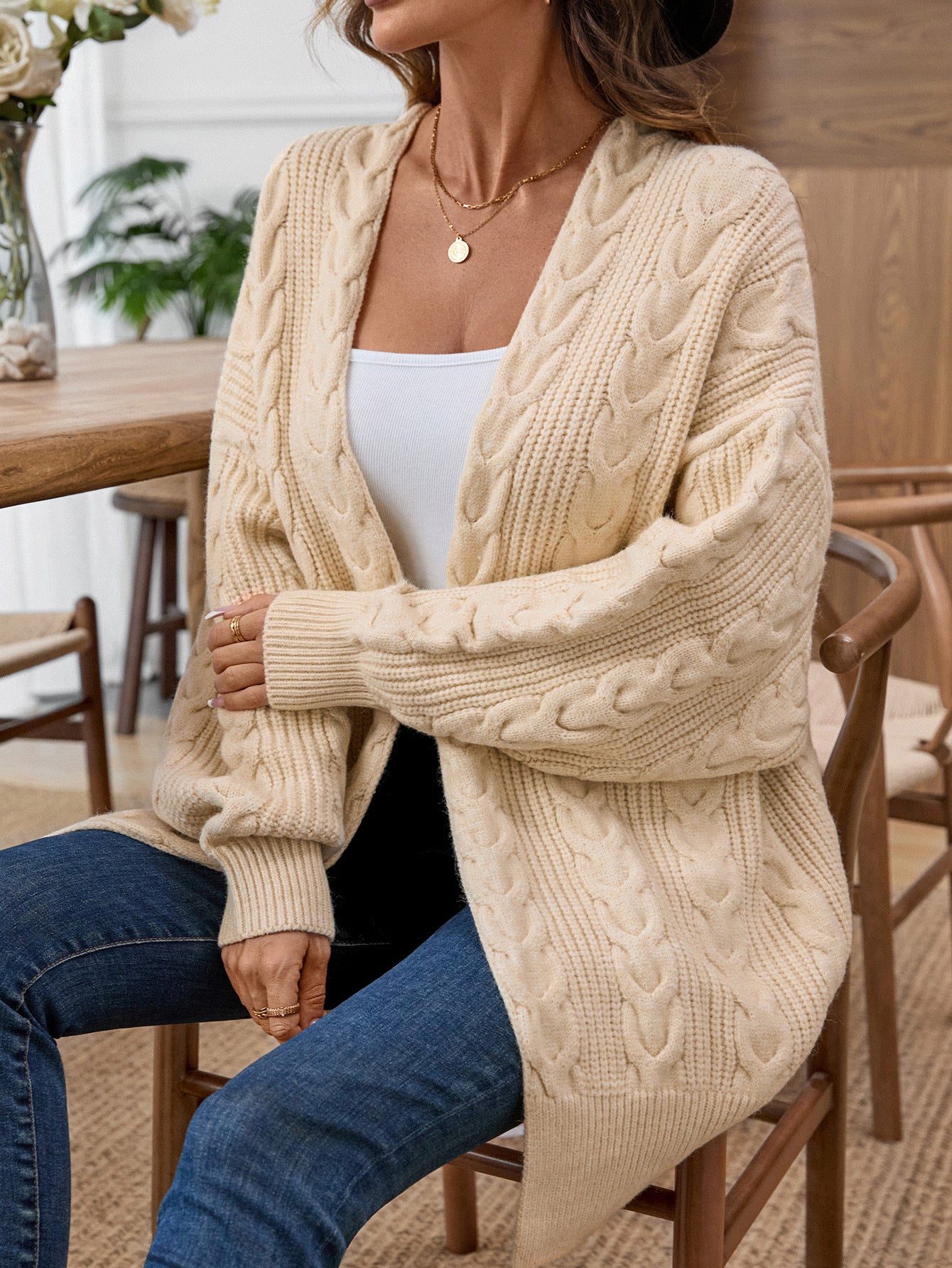 Sultyra Mid-Length Knitted Cardigan Retro
