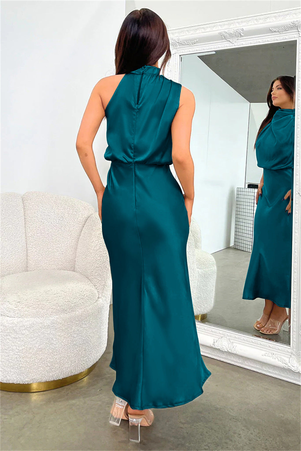 2025Spring and Summer Hot Sale New High-end Satin Sleeveless Dress European and American Fashion Elegant Socialite Light Evening Dress