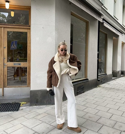 Cross-Border Amazon2025Autumn and Winter New Women's Fashion Loose Warm Retro Lamb Wool Coat D79245