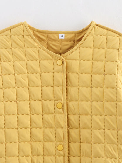 Cross-Border Foreign Trade Women's Clothing2025Winter European and American Style Round Neck Long Sleeve Single-Breasted Plaid Cotton Coat for Women A15064