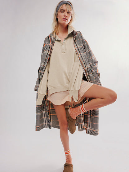 2024Amazon Hot-Selling Design Women's High-Quality Lantern Sleeve Decorative Line Split Collar Loose Sweatshirt