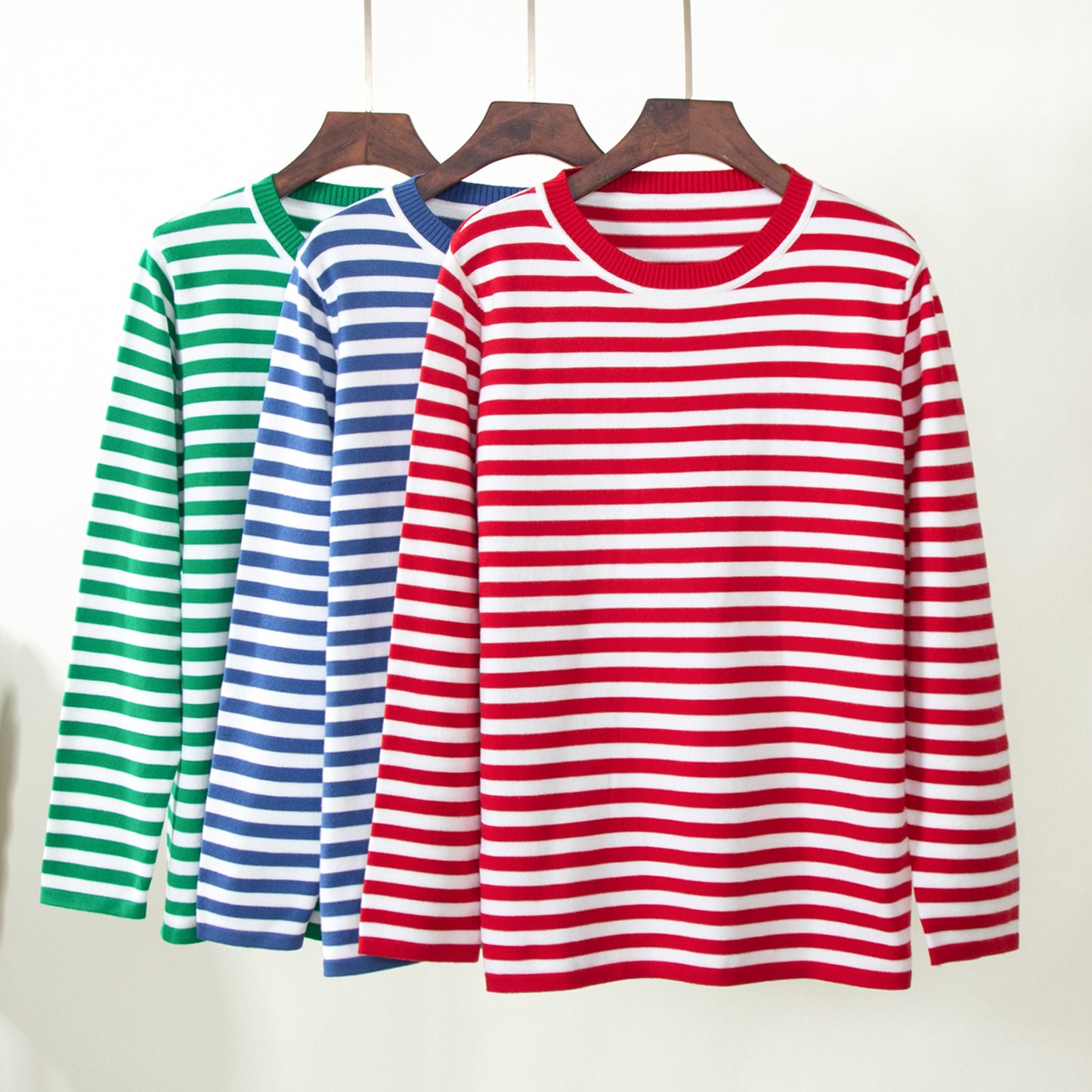 Cross-border Round Neck Knitted Striped Sweater European and American Style2025Spring Versatile Classic Retro Striped Pullover Sweater for Women