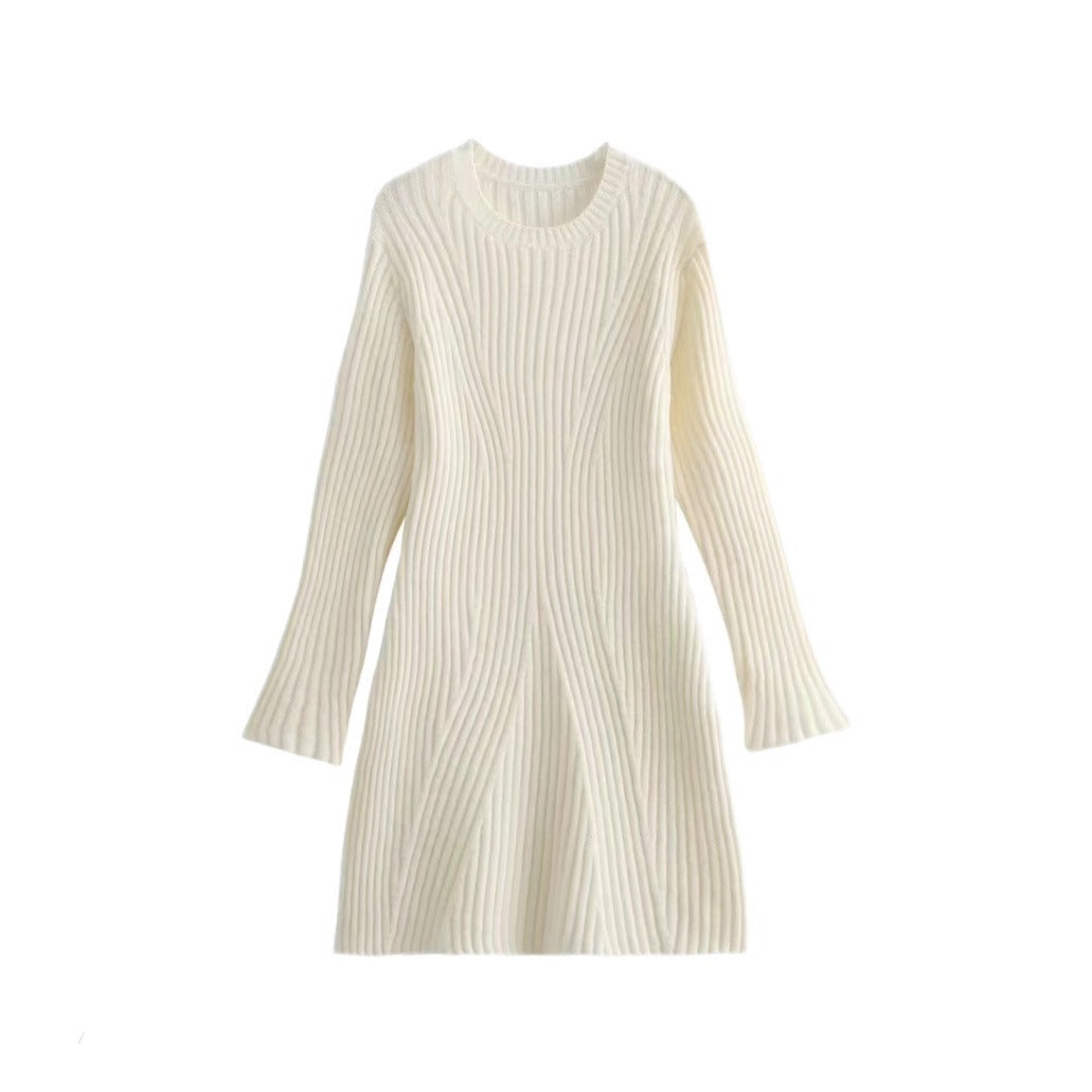Cross-Border Amazon2025Spring and Autumn New Women's Fashion European and American Style Ribbed Knitted Dress M6247