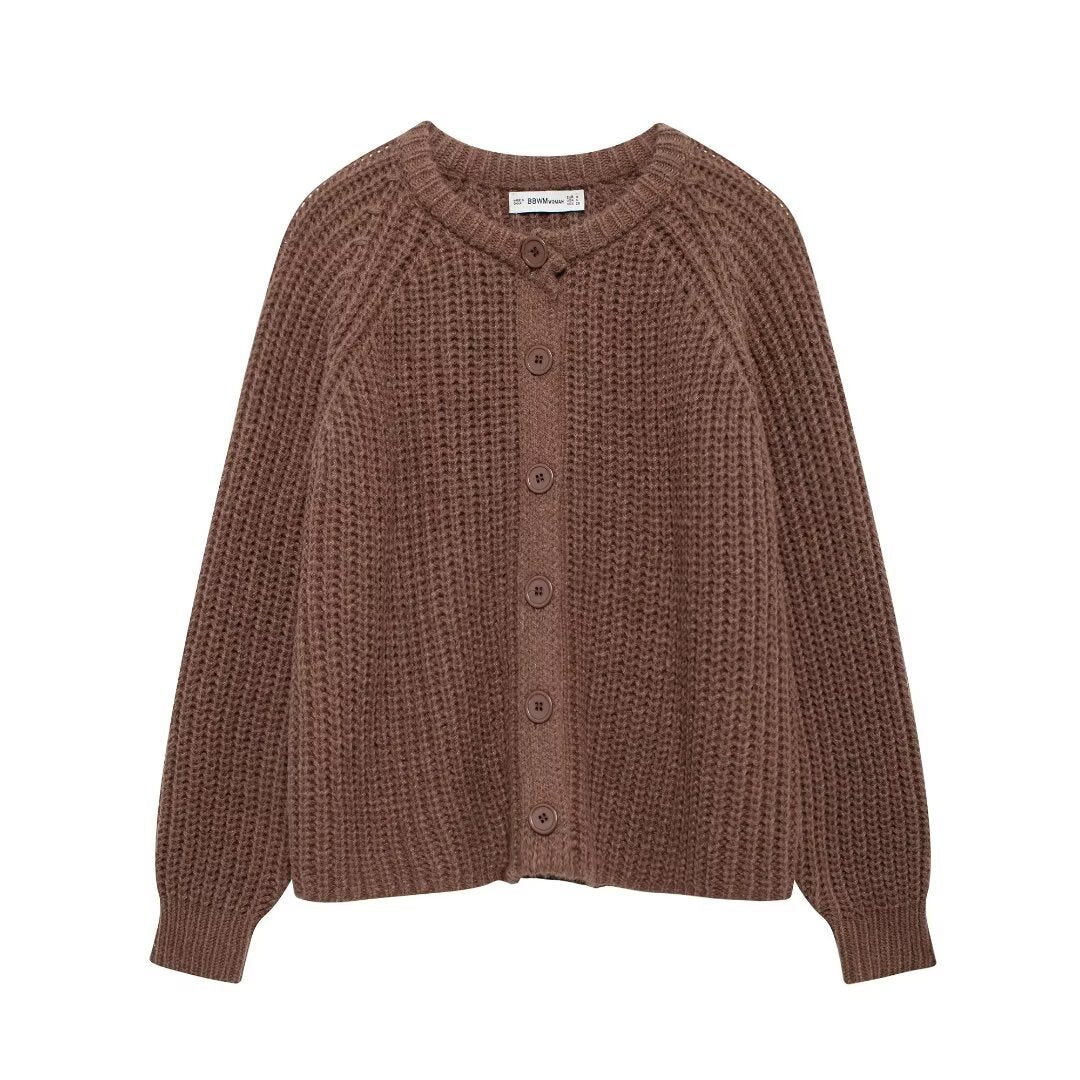 Cross-border women's clothing Y2K European and American Style2024Autumn New Solid Color Cardigan Long Sleeve Knitted Sweater Jacket for Women B66021