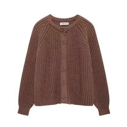 Cross-border women's clothing Y2K European and American Style2024Autumn New Solid Color Cardigan Long Sleeve Knitted Sweater Jacket for Women B66021
