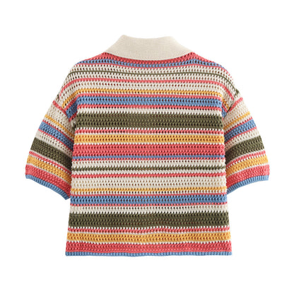 Amazon Cross-Border Europe and America2025Spring New Crochet POLO Collared Knitted Top and Shorts Set B62049