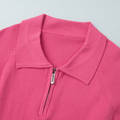 Cross-Border European and American Style2025Autumn and Winter New Trend Versatile Simple Casual Polo Turn-Down Collar Pullover Knitted Sweater