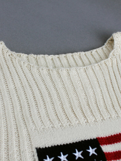 Foreign Trade Cross-Border European and American Amazon Source Manufacturer Sweater Women's Knitted Top American Independence Day Flag Vest Summer