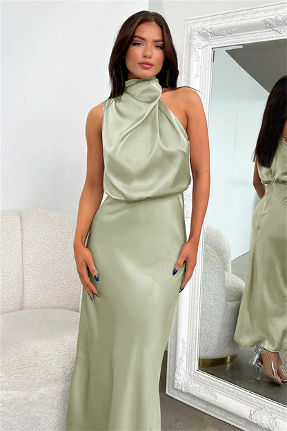2025Spring and Summer Hot Sale New High-end Satin Sleeveless Dress European and American Fashion Elegant Socialite Light Evening Dress
