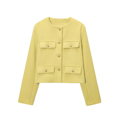 Wholesale Cross-Border Amazon Autumn Winter New Women's Fashion Small Fragrance Style Button Decor Short Blazer B88646