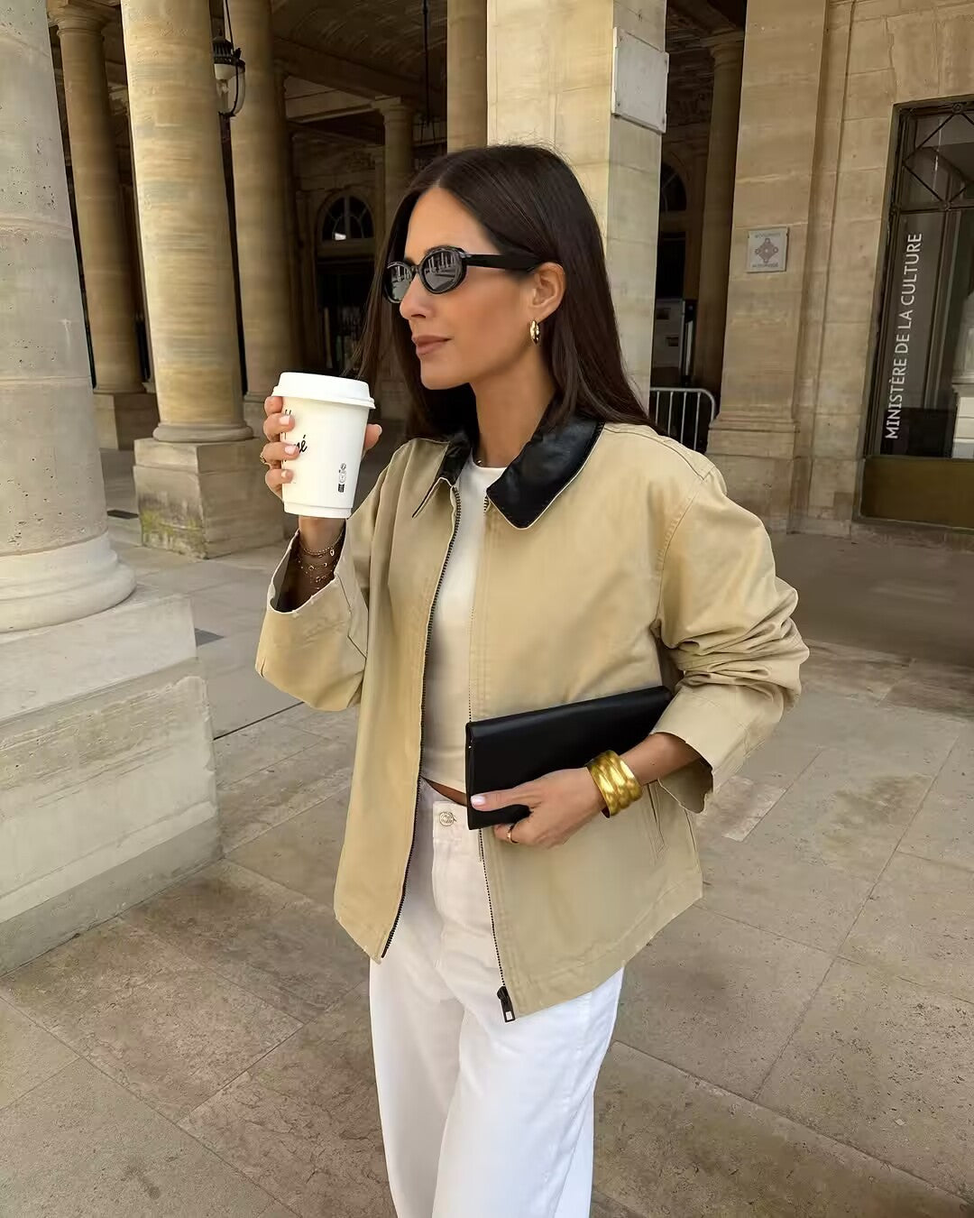 Cross-Border Foreign Trade Women's Clothing2025Autumn European and American Style Turn-Down Collar Long Sleeve Retro Color-Block Jacket Baseball Coat for Women A15057