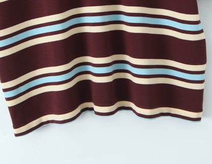 Cross-border European and American Fashion Striped Short Sleeve T Shirt Top+Low Waist Pleated Short Skirt2025Spring New D79551