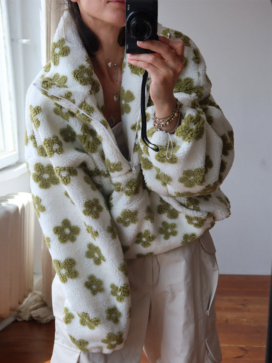 Cross-border fleece floral sweatshirt Europe and America2025Autumn and Winter New Fashion Sweatshirt Warm Fuzzy Sweatshirt Fleece Top for Women