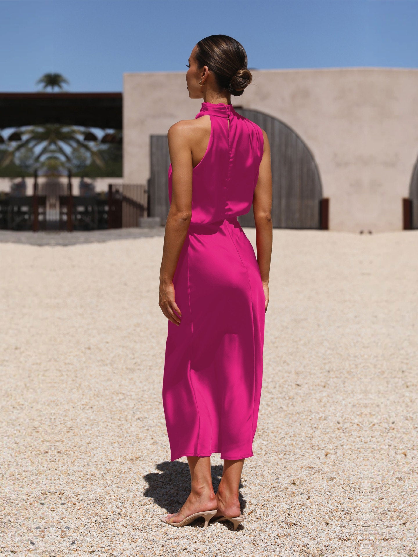 2025Spring and Summer Hot Sale New High-end Satin Sleeveless Dress European and American Fashion Elegant Socialite Light Evening Dress