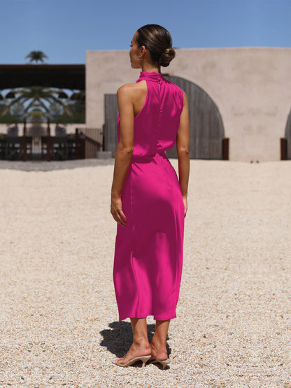 2025Spring and Summer Hot Sale New High-end Satin Sleeveless Dress European and American Fashion Elegant Socialite Light Evening Dress