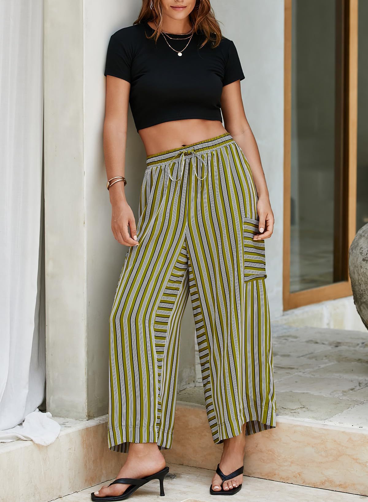 Sultyra Striped  Loose Straight-Leg Pants