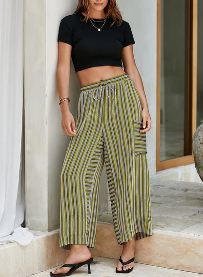Sultyra Striped  Loose Straight-Leg Pants