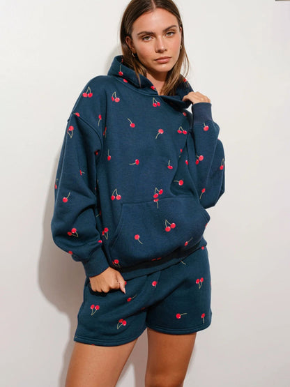 Sultyra Floral Casual Hooded Sweatshirt High Waist Comfortable Shorts Set