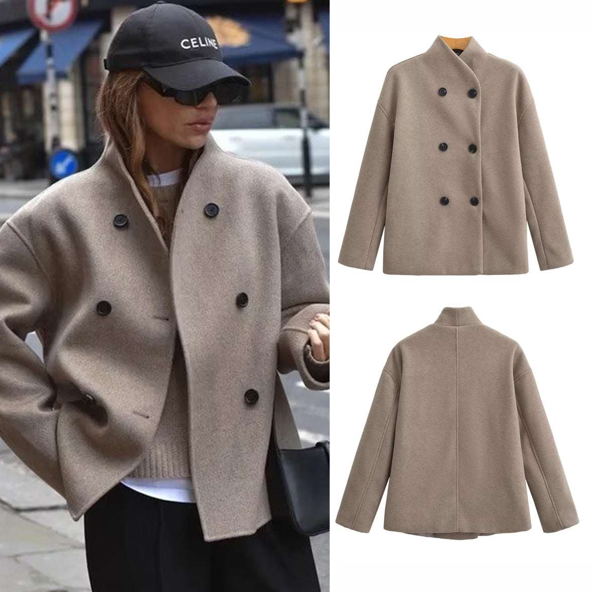 Wholesale Amazon Women's Clothing Autumn Winter New Fashionable Loose Fit V Double-breasted Woolen Coat C91695