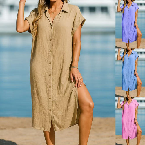 Sultyra Cotton and Linen Short-Sleeved Cardigan Dress