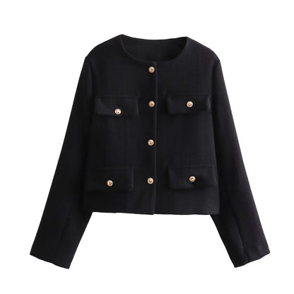 Wholesale Cross-Border Amazon Autumn Winter New Women's Fashion Small Fragrance Style Button Decor Short Blazer B88646
