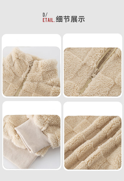 2024Shiny Velvet Autumn Winter New European and American Cross-Border Women's Half-Zip Stand Collar Loose Plaid Fuzzy Pullover Sweatshirt