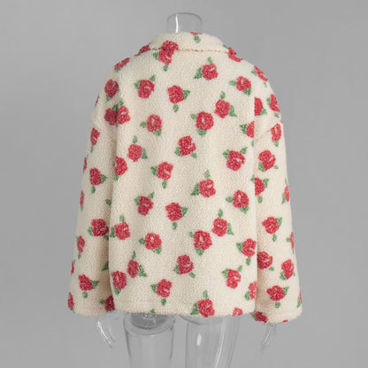 Cross-border fleece floral sweatshirt Europe and America2025Autumn and Winter New Fashion Sweatshirt Warm Fuzzy Sweatshirt Fleece Top for Women