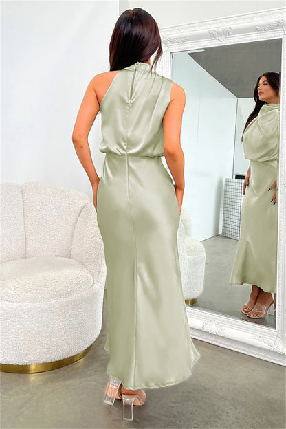 2025Spring and Summer Hot Sale New High-end Satin Sleeveless Dress European and American Fashion Elegant Socialite Light Evening Dress