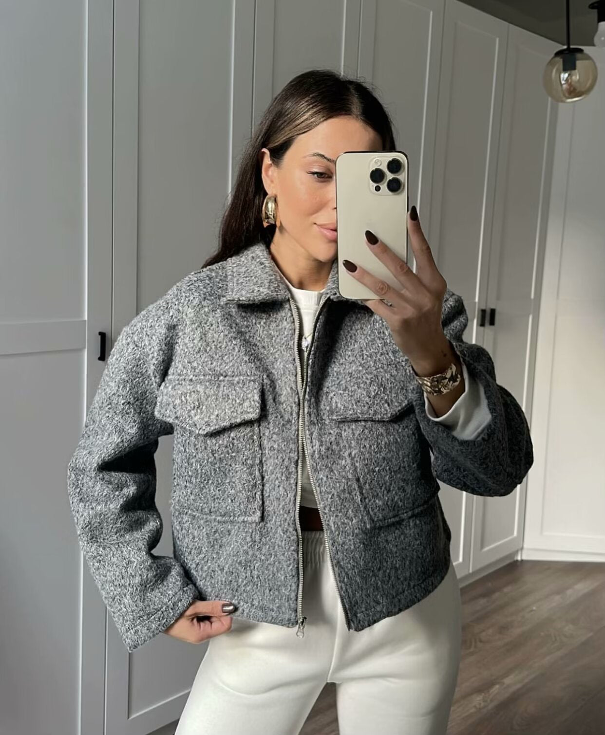 Cross-Border Amazon2025New Spring Autumn Winter Women's Pearl Wool Short Loose Casual Wool Coat B62805