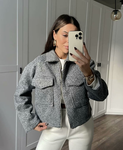 Cross-Border Amazon2025New Spring Autumn Winter Women's Pearl Wool Short Loose Casual Wool Coat B62805