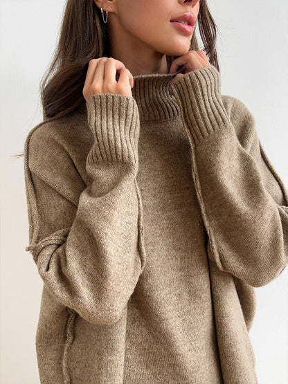 Cross-Border Turtleneck Sweater Set for Women, European and American Style, Autumn and Winter New Loose Casual Thick Knitted Long Pants Set