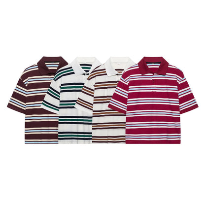 Cross-border European and American Fashion Striped Short Sleeve T Shirt Top+Low Waist Pleated Short Skirt2025Spring New D79551