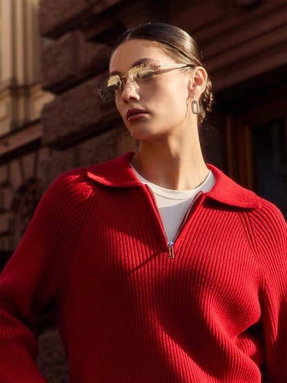 Cross-Border European and American Style2025Autumn and Winter New Trend Versatile Simple Casual Polo Turn-Down Collar Pullover Knitted Sweater