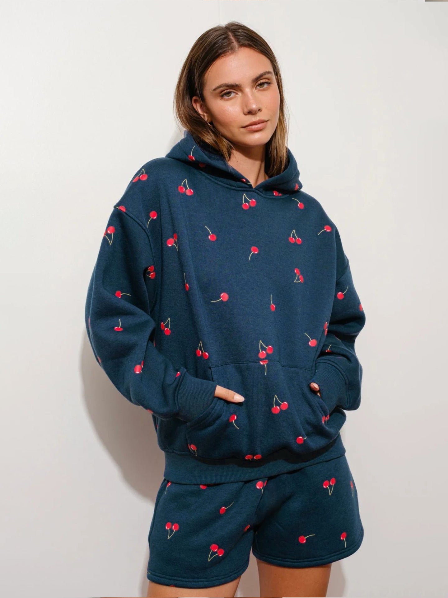 Sultyra Floral Casual Hooded Sweatshirt High Waist Comfortable Shorts Set