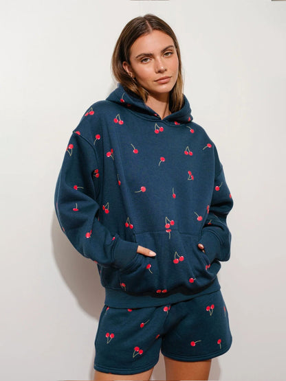 Sultyra Floral Casual Hooded Sweatshirt High Waist Comfortable Shorts Set