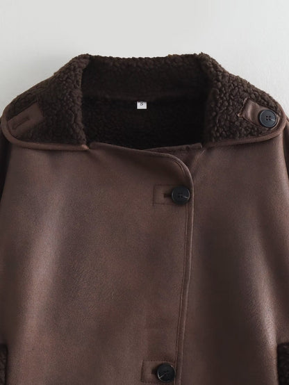 Foreign Trade Women's Clothing Wholesale2025Spring and Autumn New Casual Leather and Fur Integrated Double-Sided Jacket with Turn-Down Collar B88681