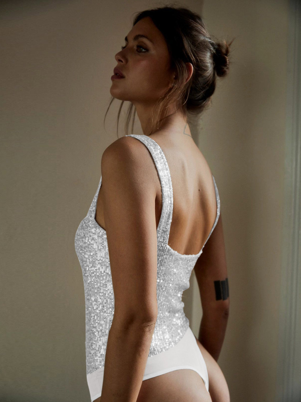 Sultyra High Waist Sequin Jumpsuit Inner Camisole Vest Pants