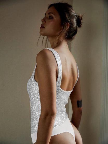 Sultyra High Waist Sequin Jumpsuit Inner Camisole Vest Pants
