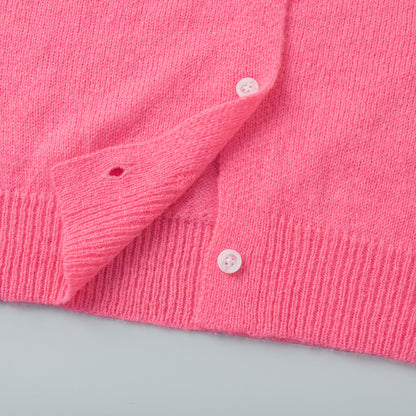 Candy Color Knitted Cardigan Women's European and American2025Autumn and Winter Mohair Solid Color Cardigan Macaron Color Sweater Cardigan for Women
