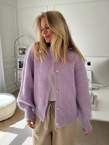 Candy Color Knitted Cardigan Women's European and American2025Autumn and Winter Mohair Solid Color Cardigan Macaron Color Sweater Cardigan for Women