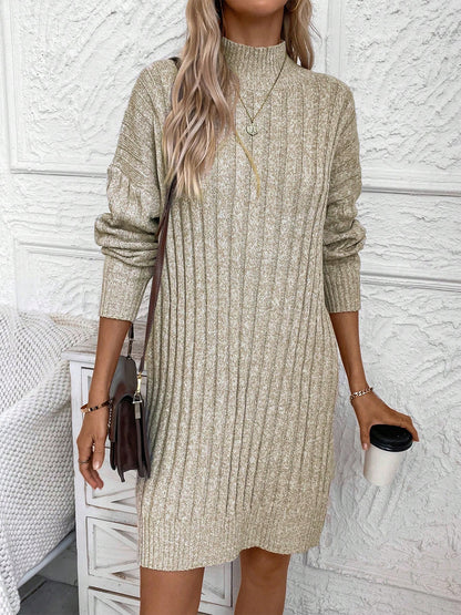 Sultyra High Neck Long Sleeve Loose Knitted Bodycon Dress