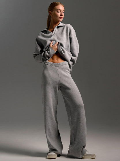 Sultyra Sweater Suit Polo Knitted Pullover Sweater+Wide-leg Pants Two-piece Set