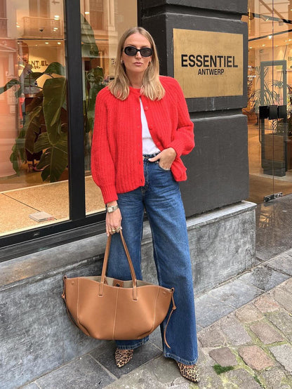 Cross-border women's clothing Y2K European and American Style2024Autumn New Solid Color Cardigan Long Sleeve Knitted Sweater Jacket for Women B66021