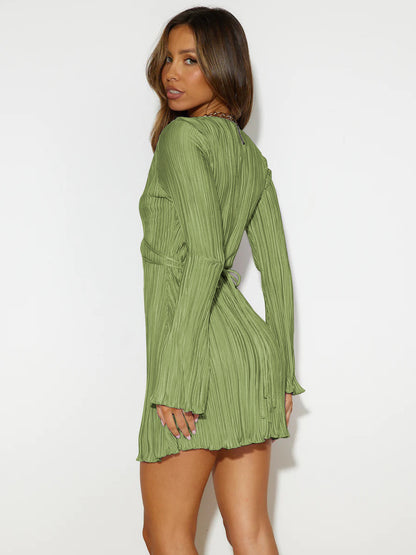 Sultyra Glitter Tie Dress Bell Sleeve Dress