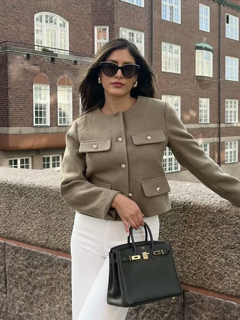 Wholesale Cross-Border Amazon Autumn Winter New Women's Fashion Small Fragrance Style Button Decor Short Blazer B88646