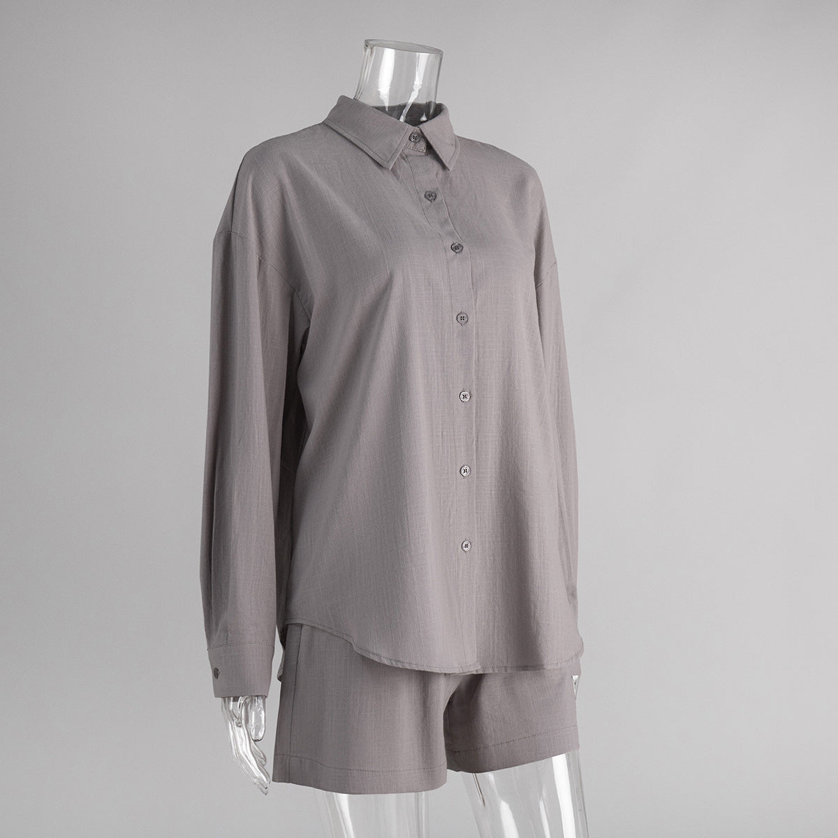 Cross-border pure cotton cardigan long sleeve shorts set2025Spring and summer outerwear simple solid color European and American style casual suit for women