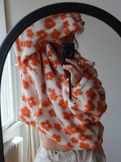 Cross-border fleece floral sweatshirt Europe and America2025Autumn and Winter New Fashion Sweatshirt Warm Fuzzy Sweatshirt Fleece Top for Women