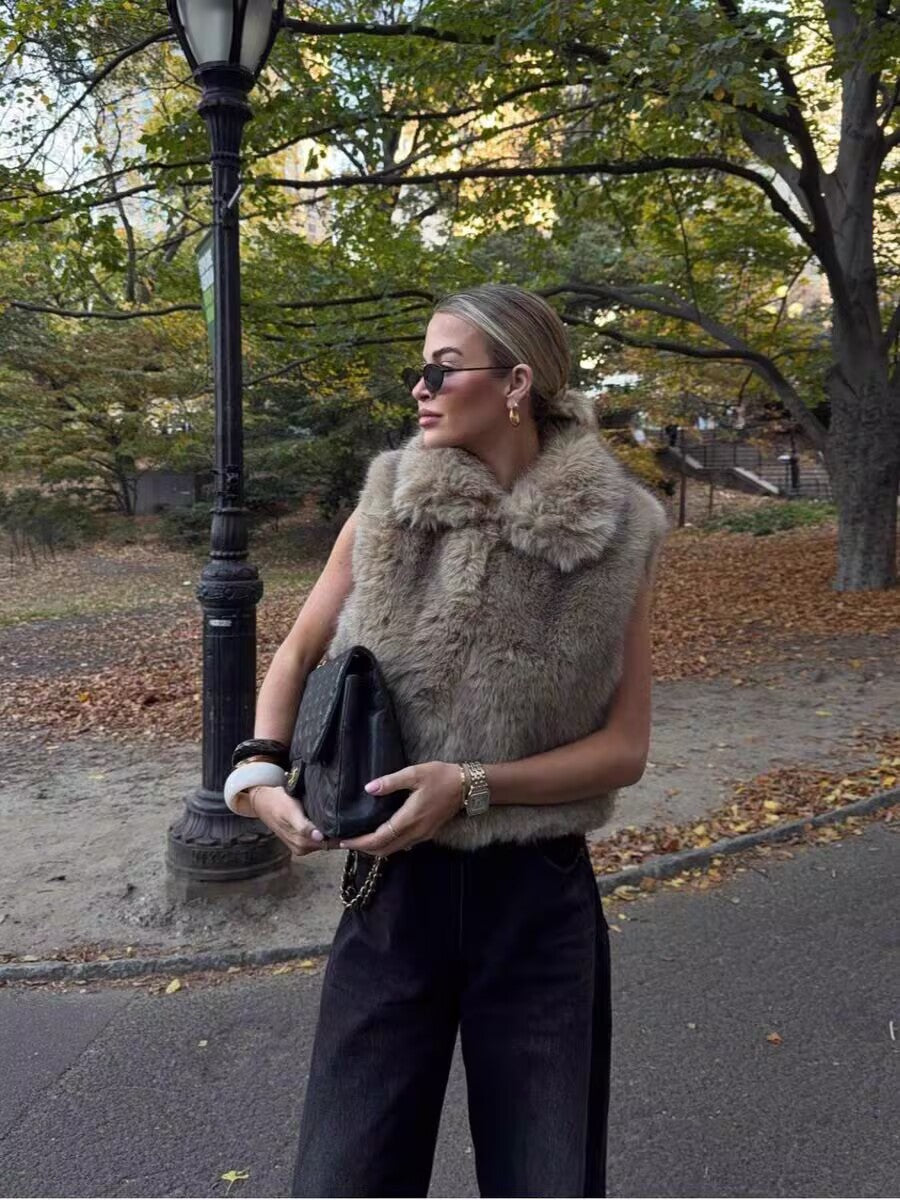 Cross-border women's clothing2025Autumn New Casual Street Fashion Vest Faux Fur Top
