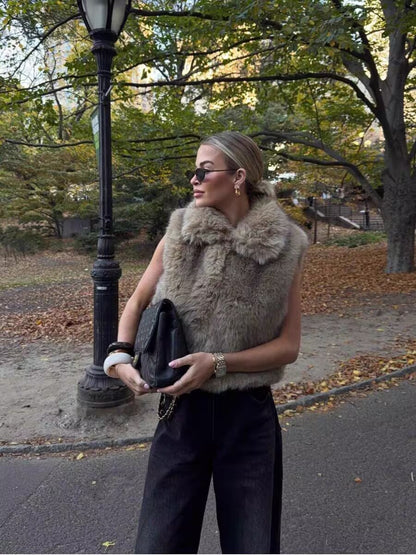 Cross-border women's clothing2025Autumn New Casual Street Fashion Vest Faux Fur Top