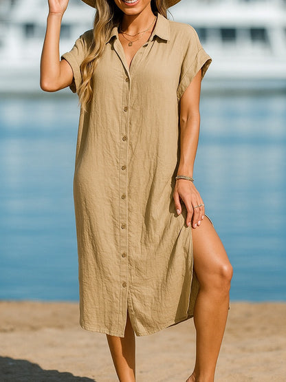 Sultyra Cotton and Linen Short-Sleeved Cardigan Dress